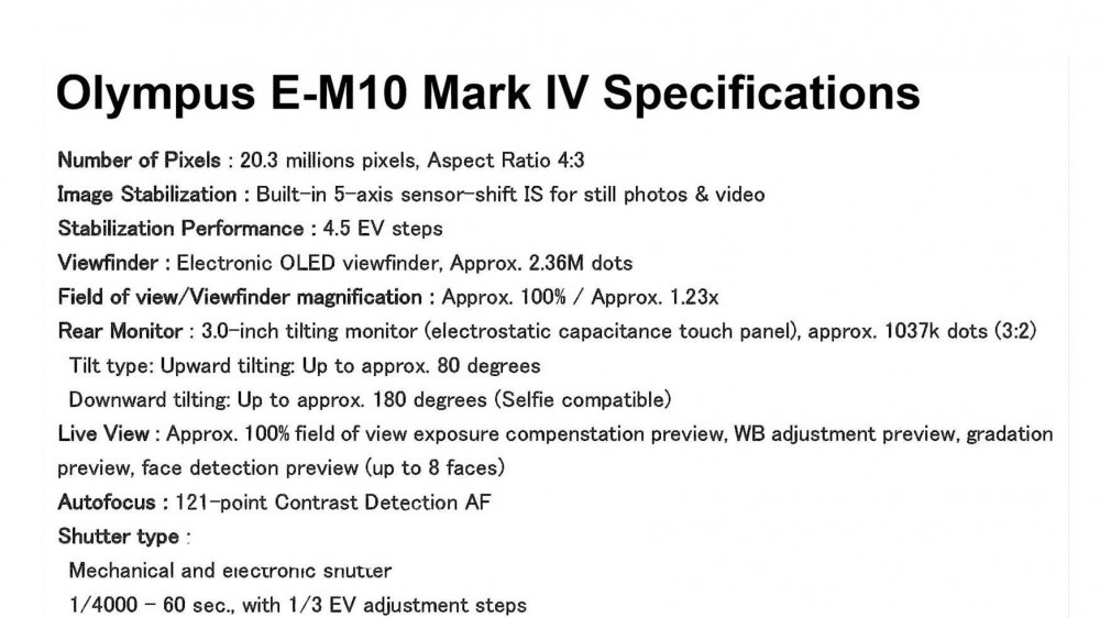 Характеристики Olympus E-M10 Mark IV просочились в сеть